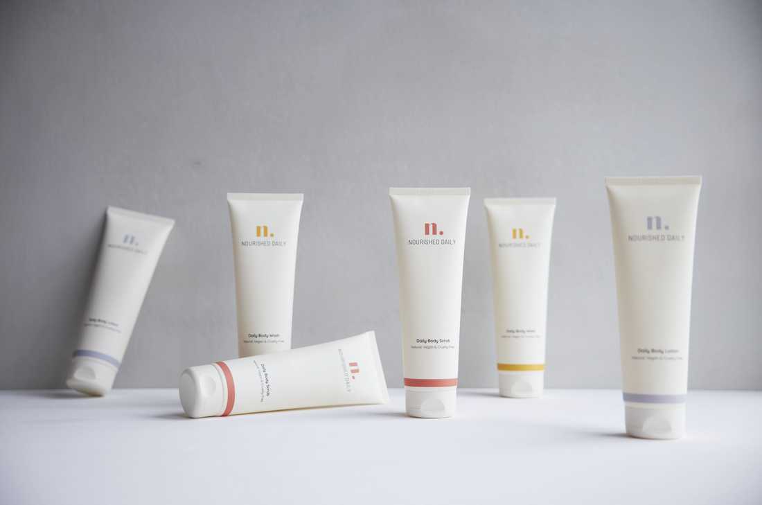 Nourished Daily Body Wash, Body Lotion, Body Scrub.