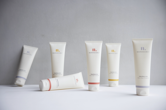 Nourished Daily Body Wash, Body Lotion, Body Scrub.