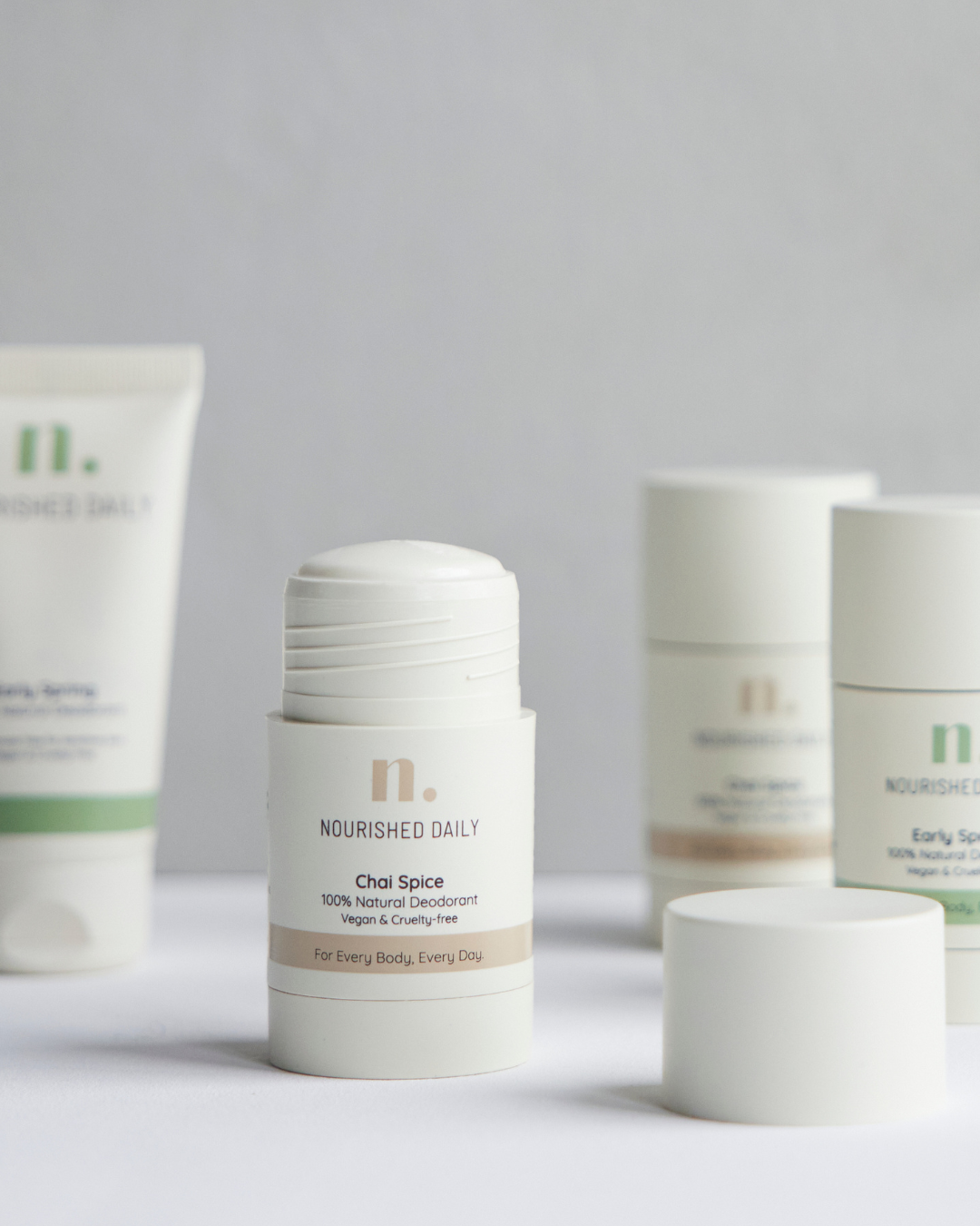 Natural deodorant, nourished daily natural deodorant, natural deodorant chai spice, natural deodorant early spring, aluminium free deodorant, vegan deodorant.