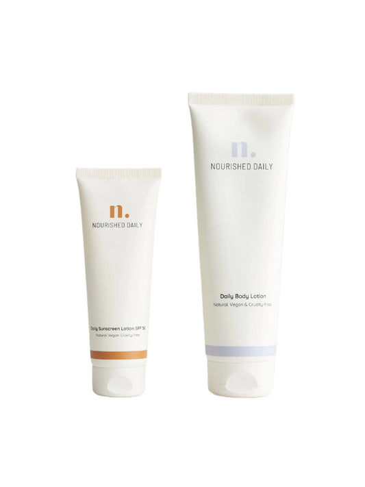 sun lover pack, Nourished Daily, bundle, natural sunscreen, natuurlijke zonnebrand, zinc oxide, SPF50, body lotion, vegan, unisex, aftersun